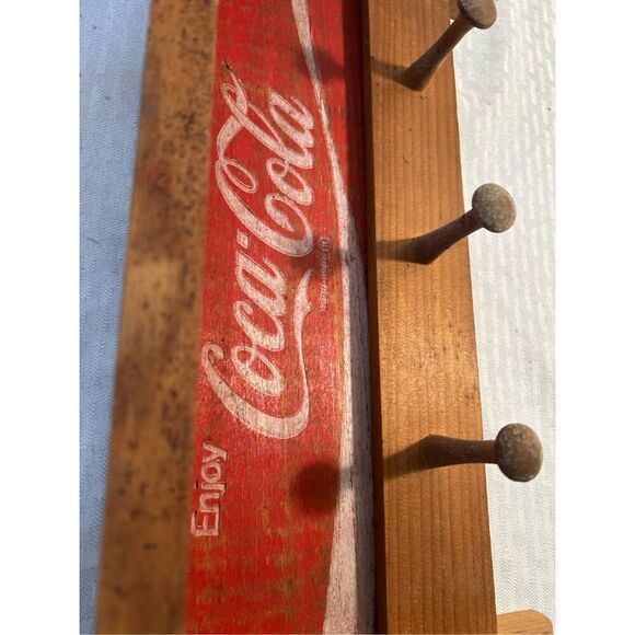 Coke Cola wooden peg coat hat rack 17.5"x3.5" (discoloration) - Picture 7 of 8